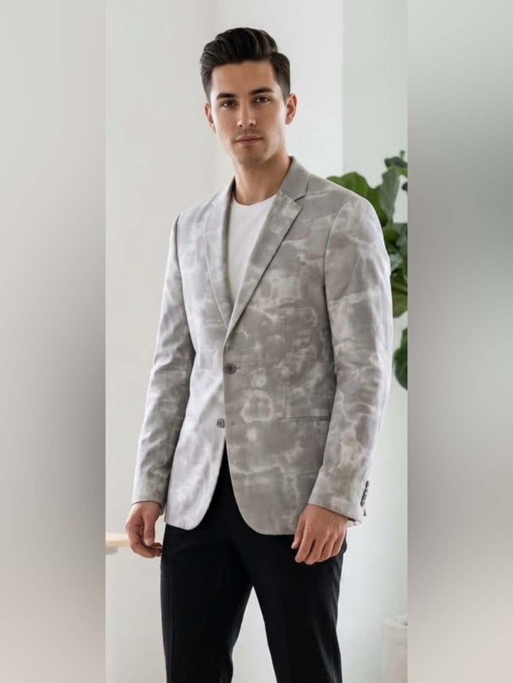 Calvin Klein Slim Fit Grey Abstract Cloud Print Blazer